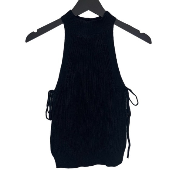 Revolve Superdown Sena Side Tie Top Split Knit Black High Neck - Picture 10 of 10